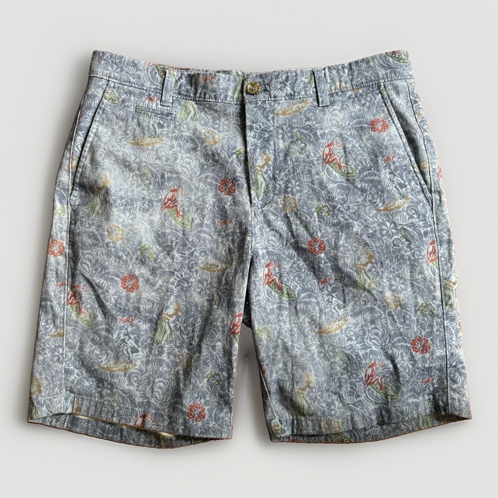 JOHNNIE-O AMPED PRINTED STRETCH COTTON 9" SHORTS IN‎ TIDE SZ 34
